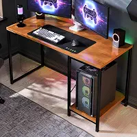 Mesa Escrivaninha Gamer e Home Office Estilo Industrial, com Prateleira em Aço e MDF, Estrutura Resistente, Ideal para Jogos, Estudos e Trabalho (Preto Canela)