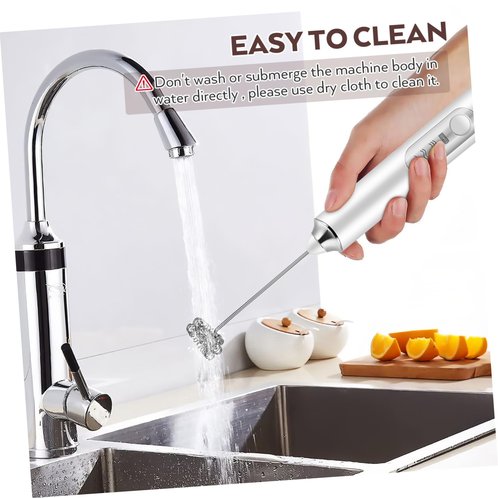 Montalatte Elettrico in Acciaio Inox a 3 Velocità Bianco | Batteria 1200 Mah, 2 Teste Incluse, Cavo Usb, per Montare e Mescolare in Casa