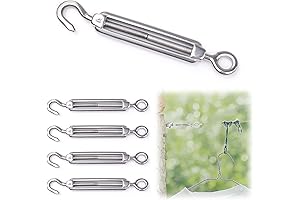 Muzata 5-Pack M4 Hook and Eye Turnbuckle T304 Stainless Steel
