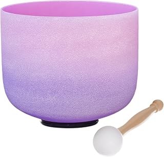 TRAYAYA Cuenco tibetano de cristal de 432 Hz, color rosa y morado, con forma de corazón, chakra esmerilado, 8 pulgadas