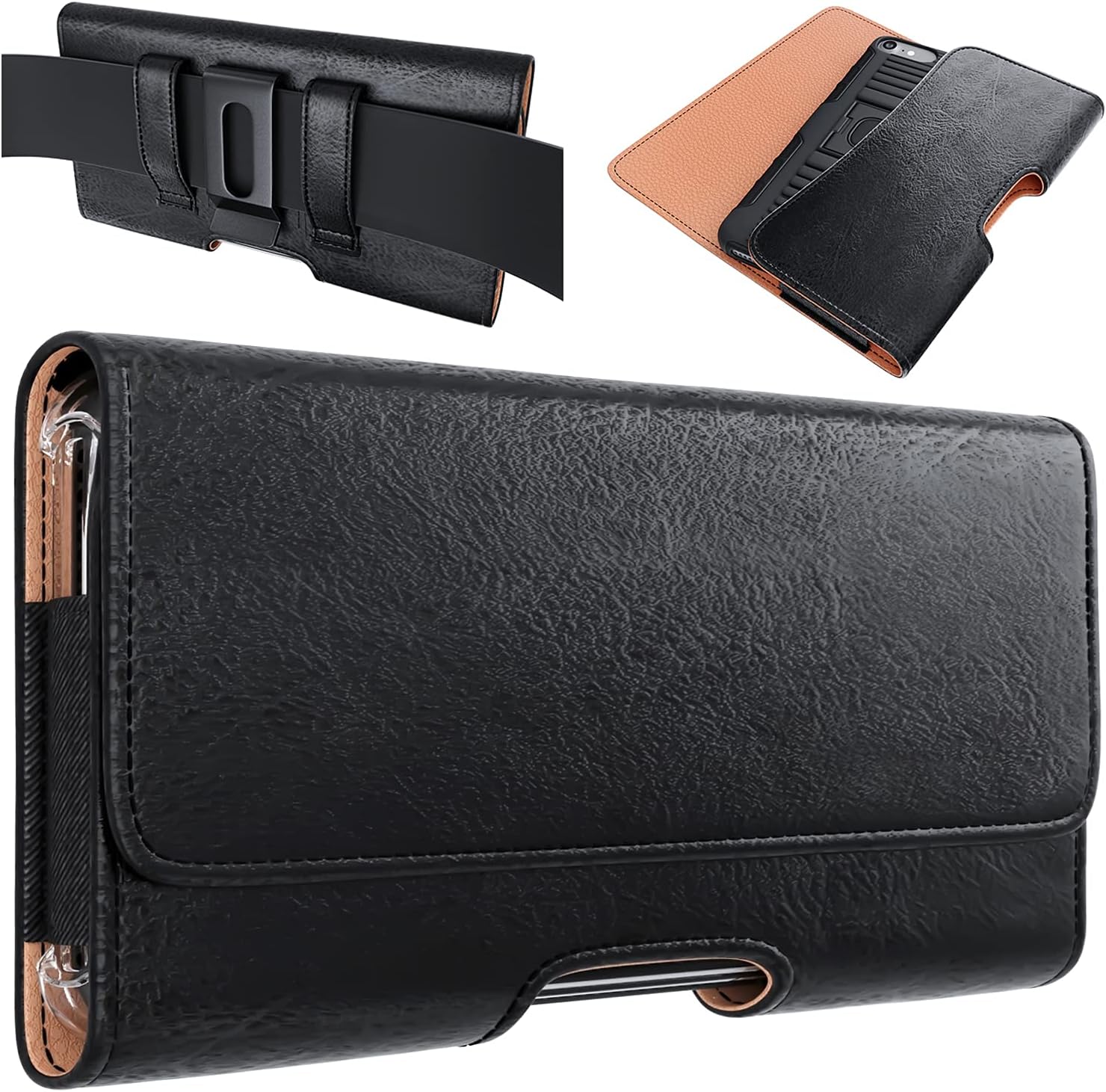 Holster for iPhone SE, iPhone 8, 7, 6s, 6 Cell Phone Belt Holder Case with Belt Clip, Loop, Built in Card Holder Pouch Cover (Fits iPhone SE, 8 7 with Otterbox Commuter Case on) Black