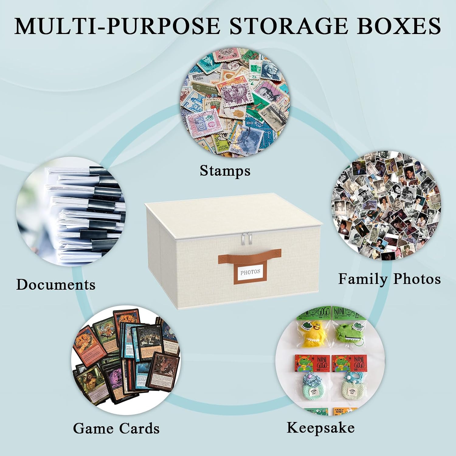 Decorative Photo Storage Box with Zipper Hold Up to 2000 4x6 Pictures,Beige