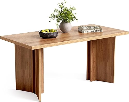 LITTLE TREE Juego de mesa de comedor de madera para 6, mesa de cocina rectangular de 63 pulgadas, mesa de comedor moderna para el hogar, comedor,