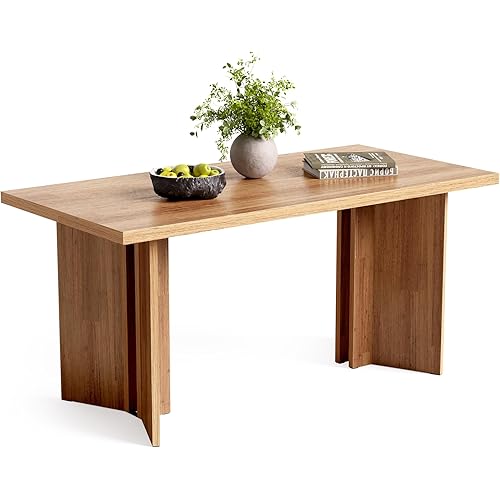 LITTLE TREE Wooden Dining Table Set for 6, 63-Inch Rectangle Kitchen Table, Modern Dinner Table for Home Dining Room, Kitchen Room, Brown