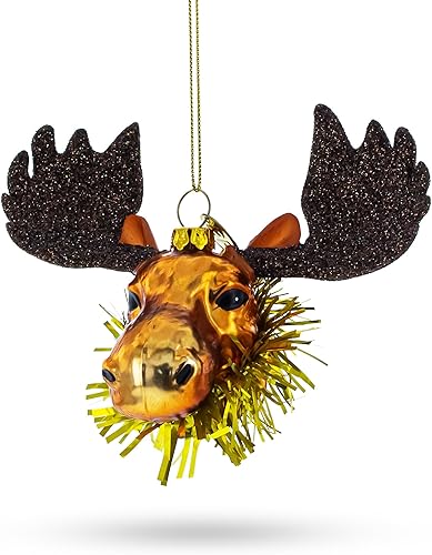 Majestic - Adorno navideño de cristal soplado con cuello de oropel