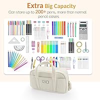 Vista 3 de Sooez Estuche grande para lápices, extra grande con 5 compartimentos, bolsa para bolígrafos de amplia apertura, organizador suave de gofres
