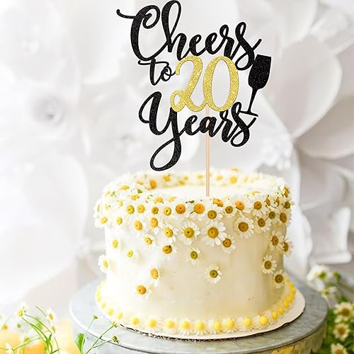 Miniatura 5 de 1 pieza de decoración para tartas con texto en inglés "Cheers to 40" (Cheers to 40 años), purpurina negra y dorada con purpurina para pastel de 40