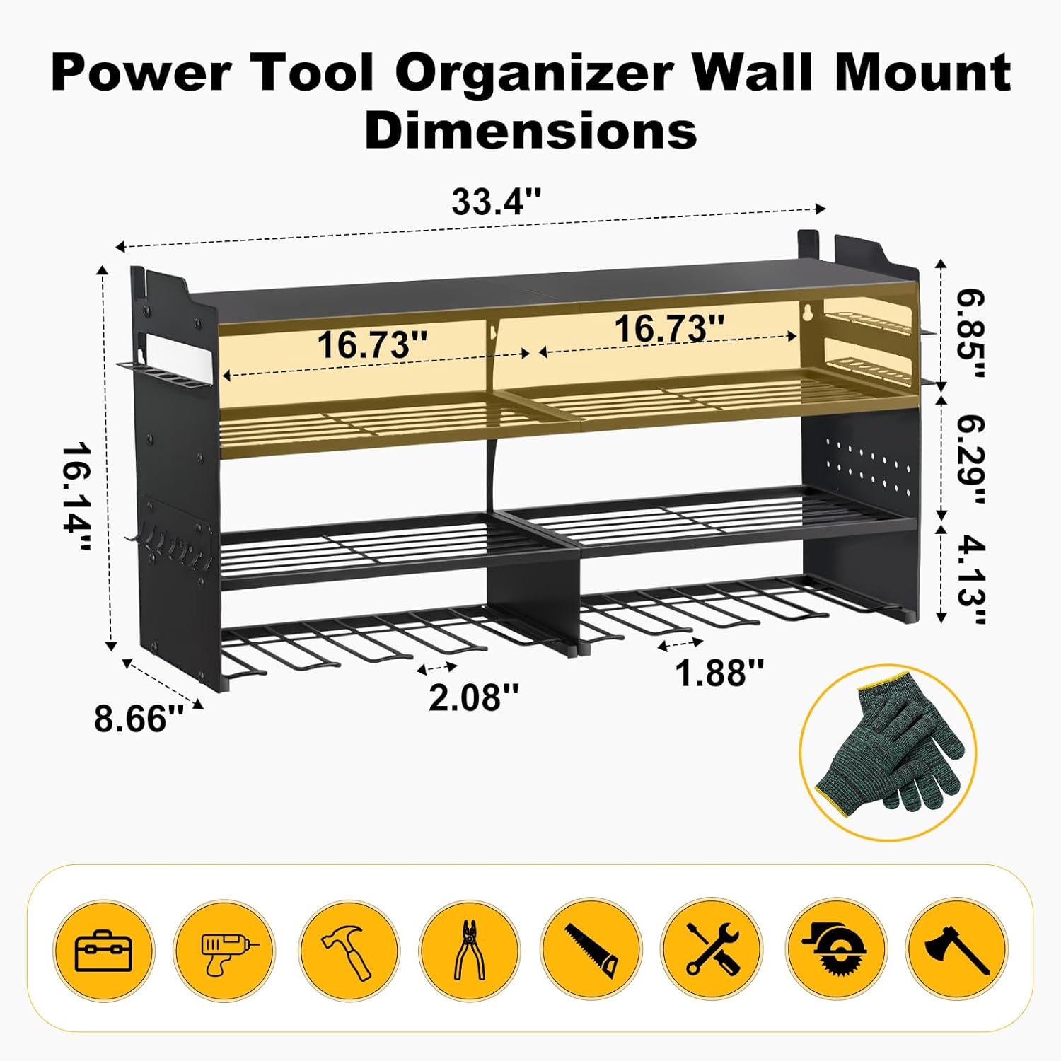 oviitech Large Power Tool Organizer Wall Mount, 8 Drill Holder Wall Mount Loads 400lbs, 4 Layer Heavy Duty Metal Power Tool Storage, Black, Utility Rack for Garage Workshop, Gifts for Men