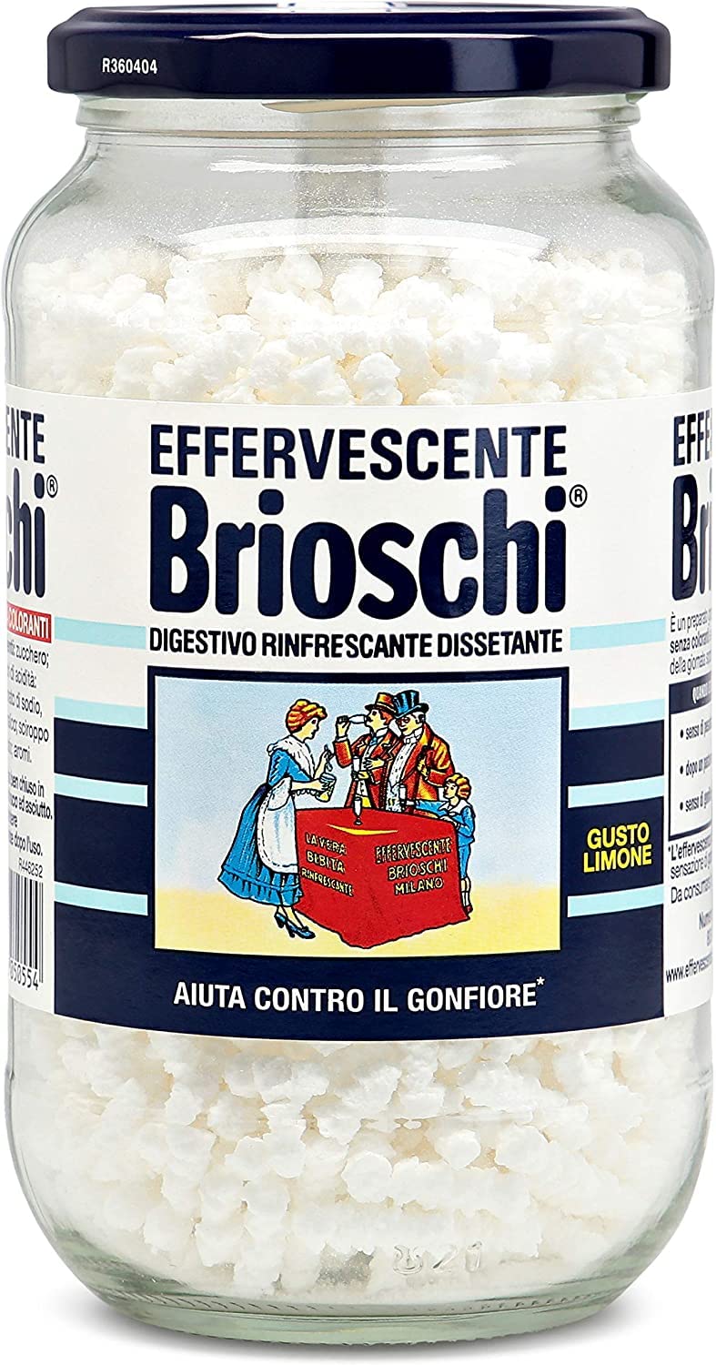 6 disueltos digestivos de Brioschi gusto limón refrescante con sabor a limón.