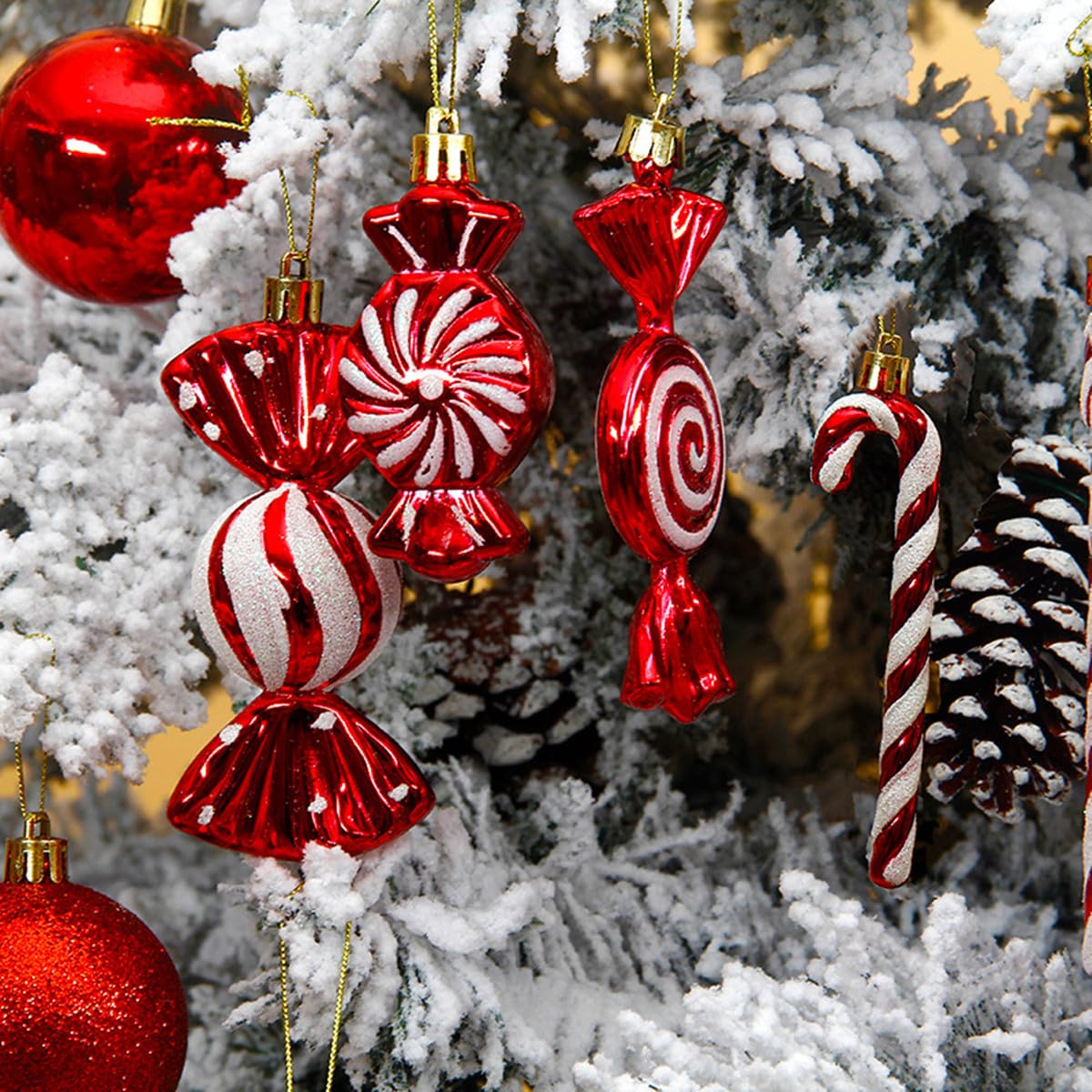 Weihnachtsbaumkugeln, 36PCS Weihnachtsbaum Dekorationen Set, Weihnachtskugeln Baum Dekorationen Kugeln Ornamente für Weihnachten Hängende Dekorationen (Rot)