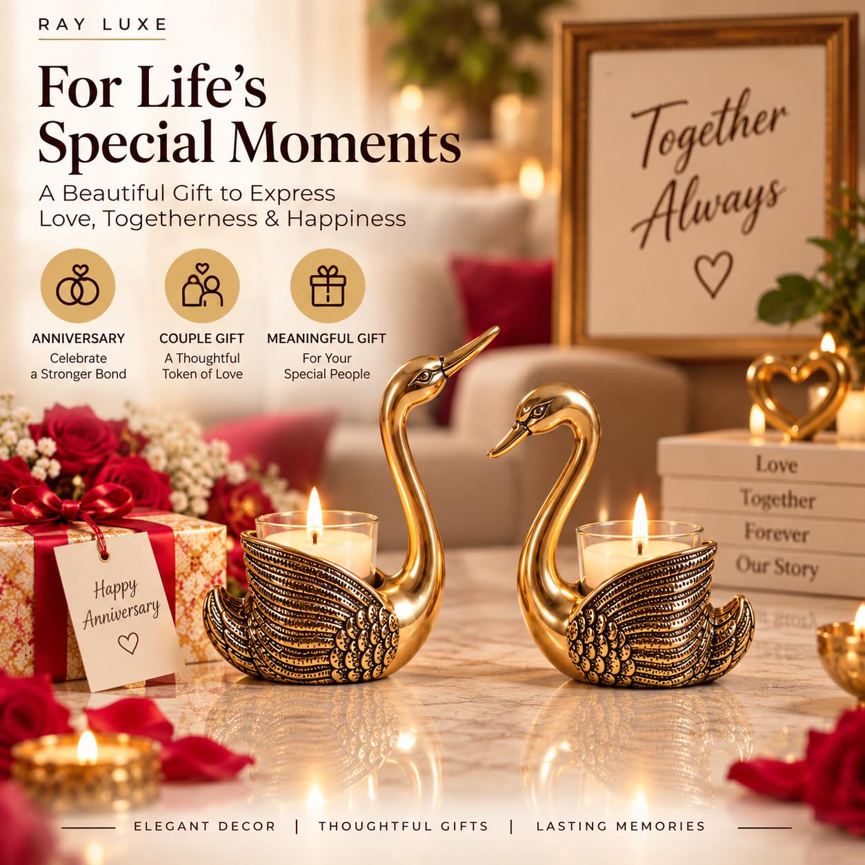 Gold Swan Candle Holders - Elegant Home Decor -6