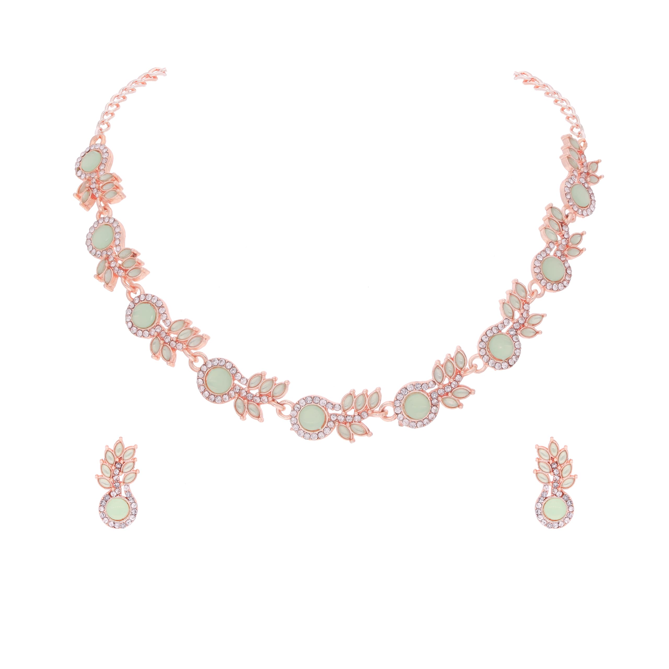Brado Jewellery Rosegold Polished Artificial Stone Studded Choker Necklace Jewelry set with 1 Pair of Matching Earring for Women and Girls (RG - Seagreen) (B0CPHXJXXJ) Amazon Price History, Amazon Price Tracker