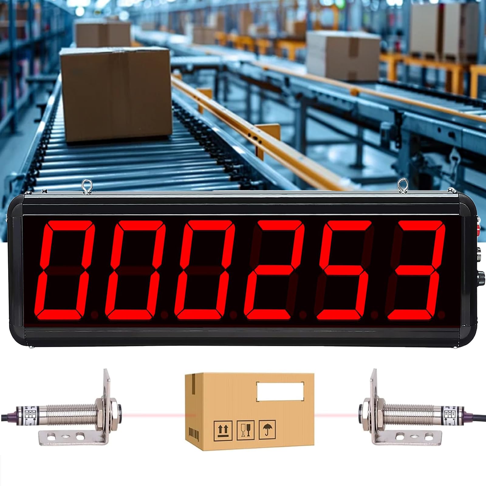SICWEDIM Digital Counter,3in Sensor Counter with LED Display,Induction Distance 0-20m Adjustable,6-Digit Screen Counter Count Up to 999999 for Conveyor Belt