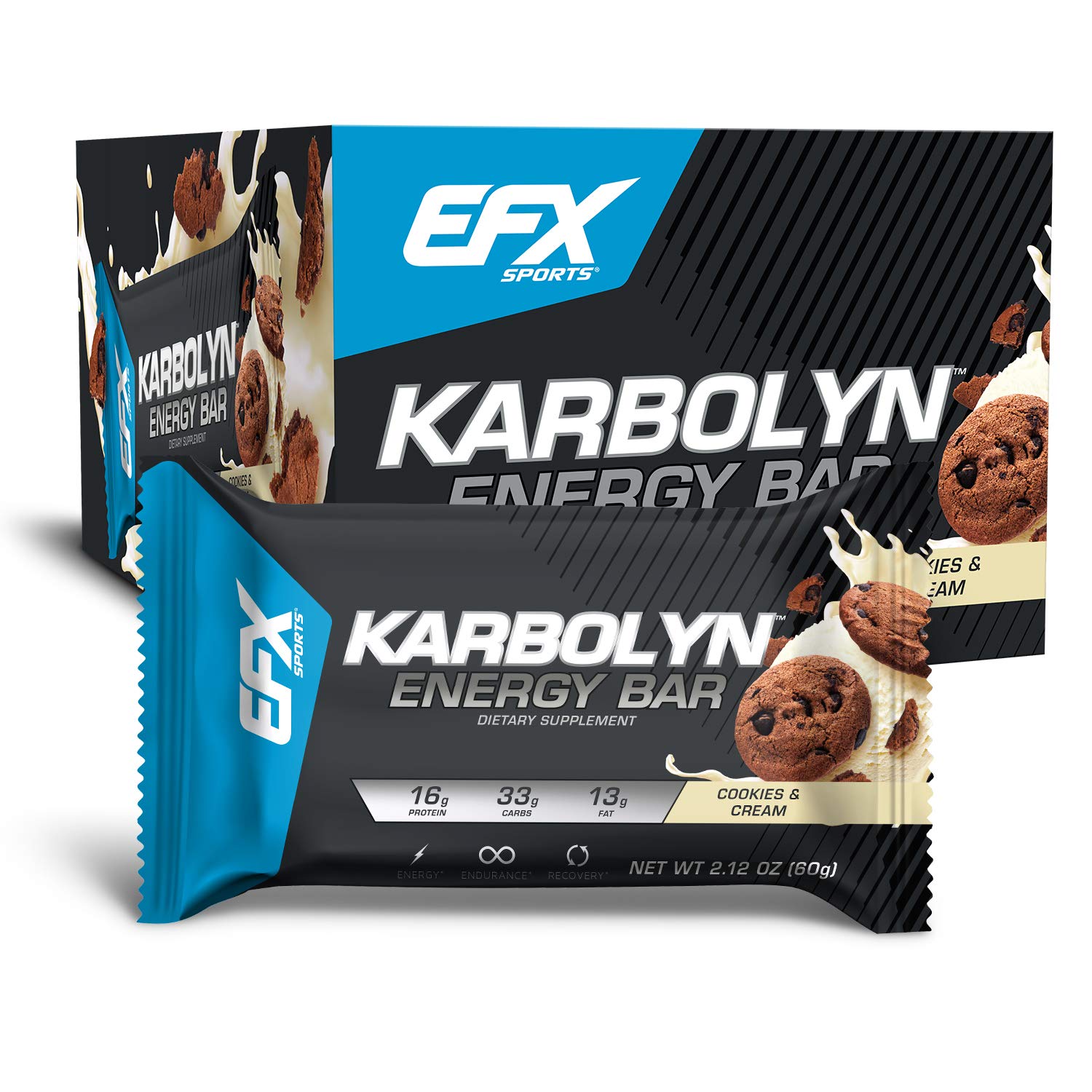 EFX Sports Karbolyn Energy Bar, Perfect Pre Or Post Workout Meal Or Snack, Energize & Recover Faster