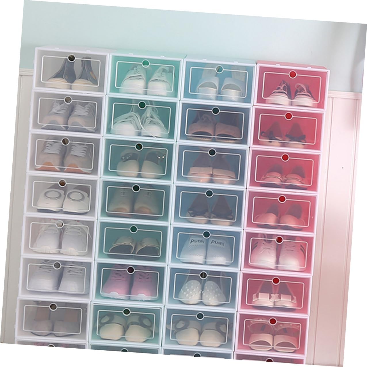 BESPORTBLE 6PCS Pink Transparent Stackable Shoe Boxes Thickened Plastic Storage Containers Large Organizer for Closet Entryway Space Saving and Easy Shoe Display