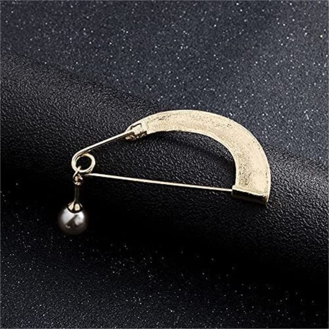 Brosche Anstecker Kristall Strass Gebogene Perle Anhänger Metall Strickjacke Mantel Pin Schal Schnalle Zubehör Schmuck Damen(Gold)