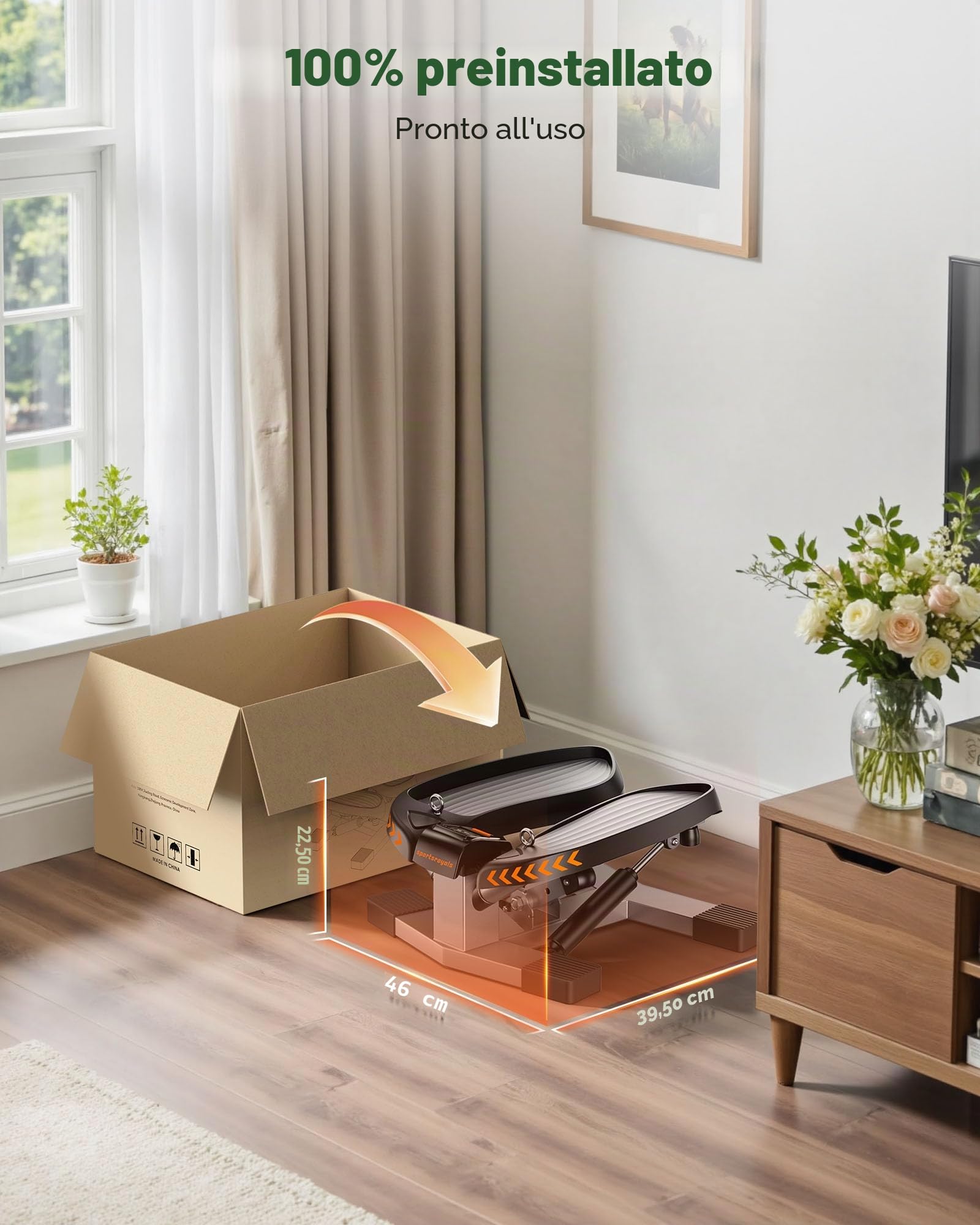 Sportsroyals Stepper Fitness 3in1 | Mini Stepper Fitness Casa con Bande di Resistenza + Monitor LCD, 150 kg