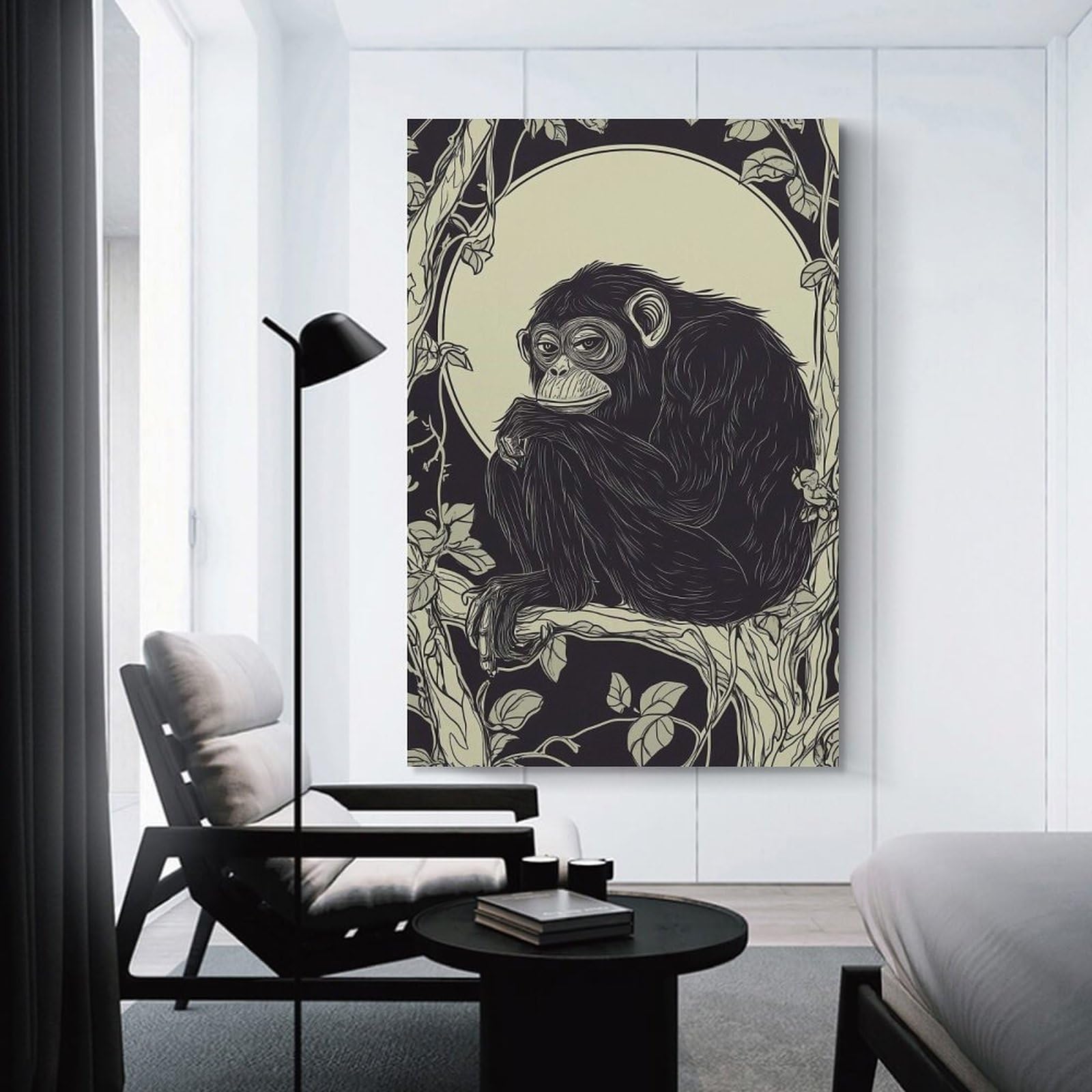 Junmoney Chimpanzee in Moonlight Wall Art Print 24x36inch(60x90cm), for Hallway, Entryway Or Landing, Wall Decor to Refresh Empty Corners, for Cosy Room Updates