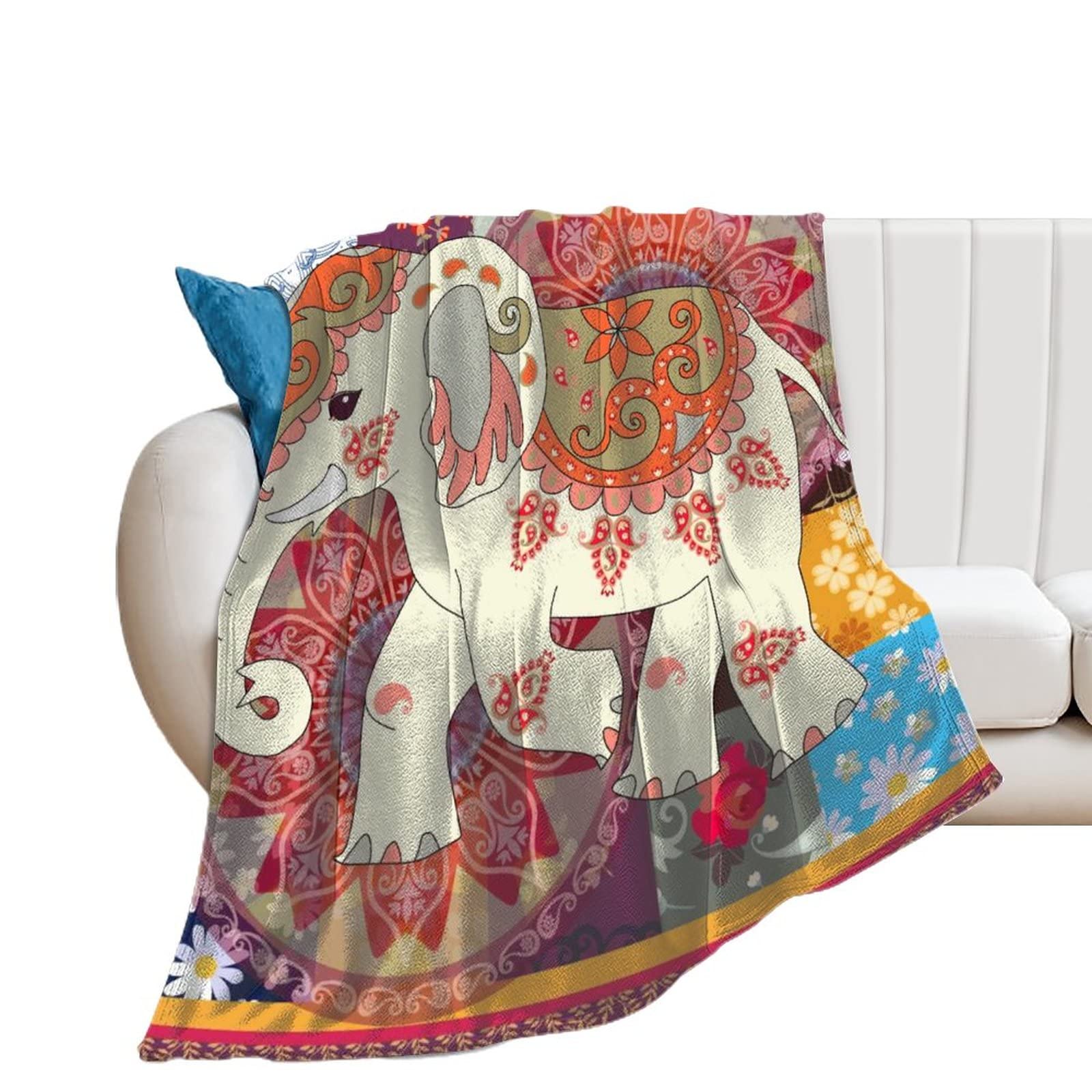 Plaid Canapé en Flanelle Éléphant - Couverture Polaire Douce Lit 130x150cm