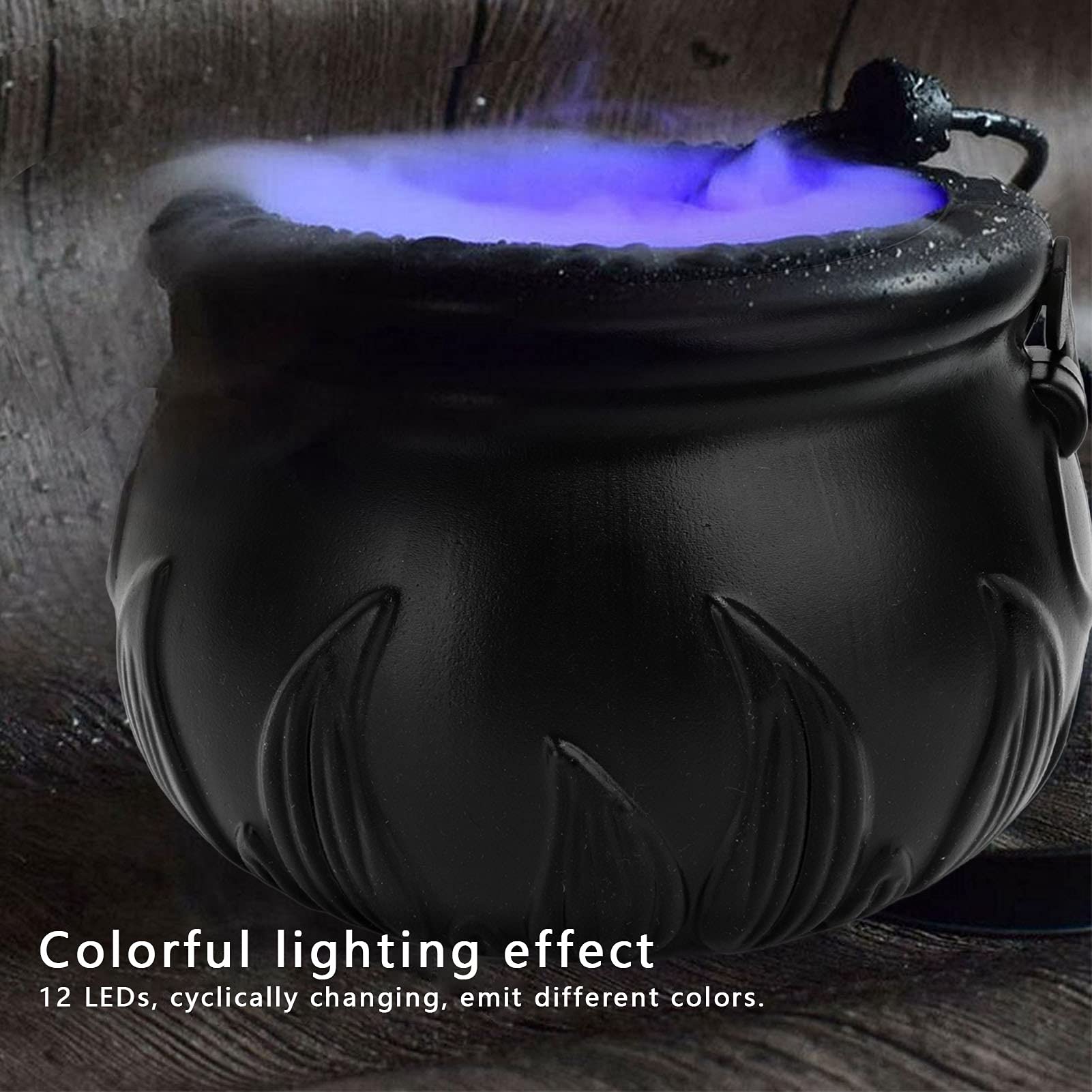 Chaudron de sorcière d'Halloween avec brumisateur, pot de sorcière noir avec lumière colorée, pour la fabrication de fumée de brouillard et de fête (pot de flamme noire Chaudron de sorcière d'Halloween avec brumisateur, pot de sorcière noir avec lumière colorée, pour la fabrication de fumée de brouillard et de fête (pot de flamme noire