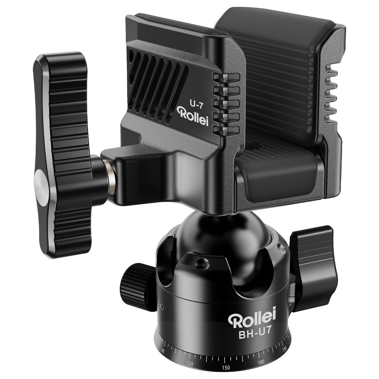 Rollei Gewehrklemme mit Kugelkopf BH-U7, 360° Drehung Jagd Zubehör Spannweite von 3–7 cm aus Aluminium & Gummi für Ggewehrauflage Einschießbock 10 kg Tragkraft 600 Gramm
