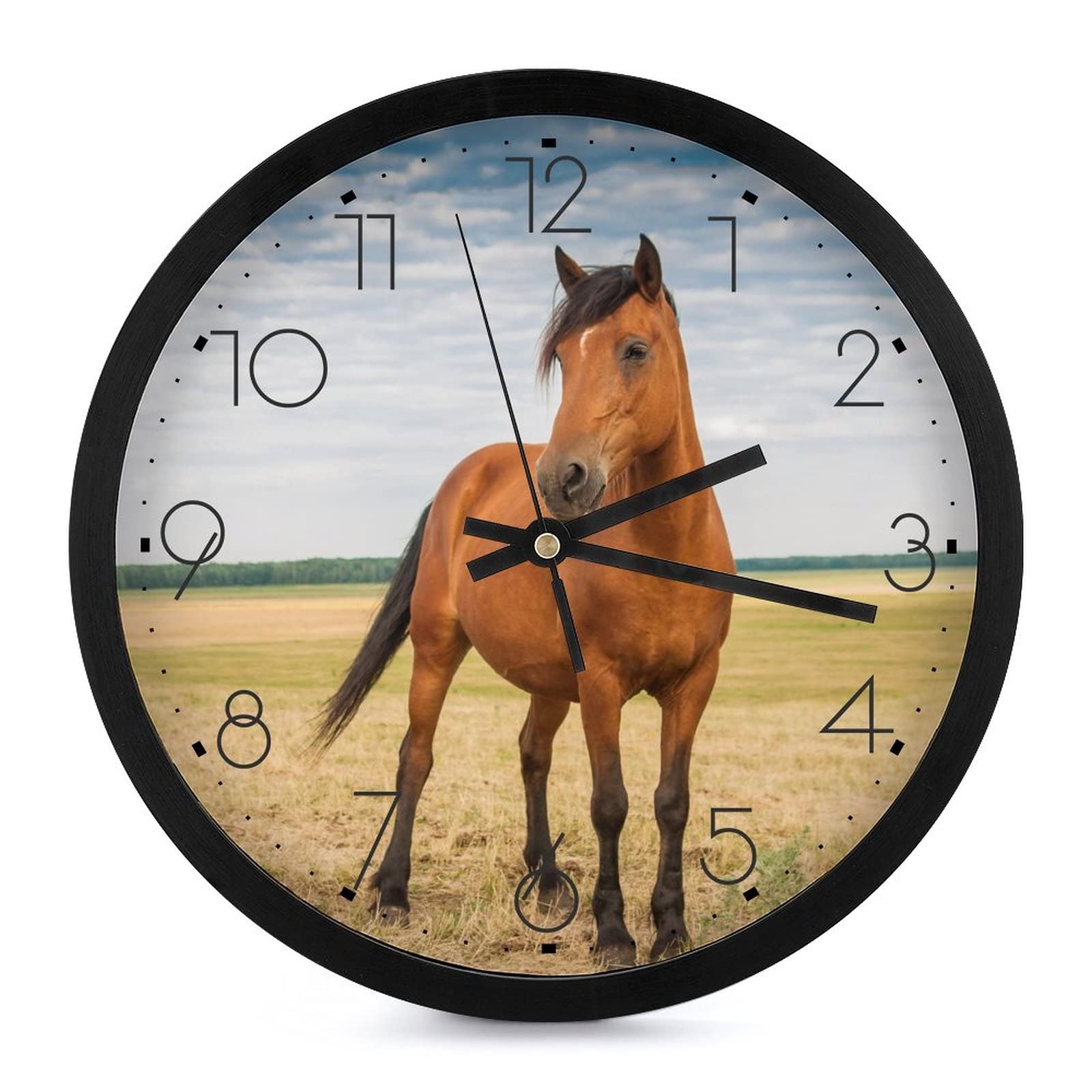Horloge murale ronde cheval animal du ciel pour salon et chambre de 25.4cm