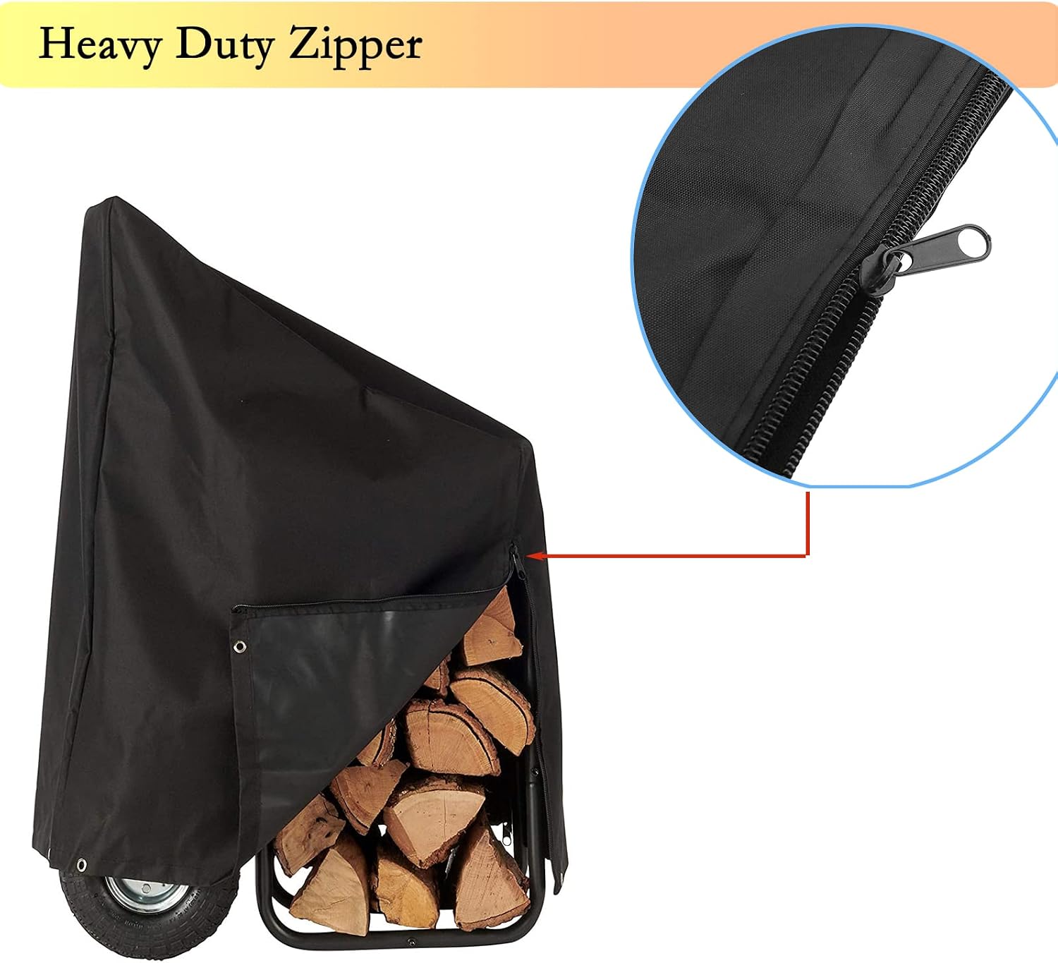 Firewood Log Cart Cover Waterproof Outdoor Snowproof Rolling Firewood Cart Racks Cover Protector 600D Oxford Outdoor Wood Rack Storage Mover Cover Black 21x25x38in
