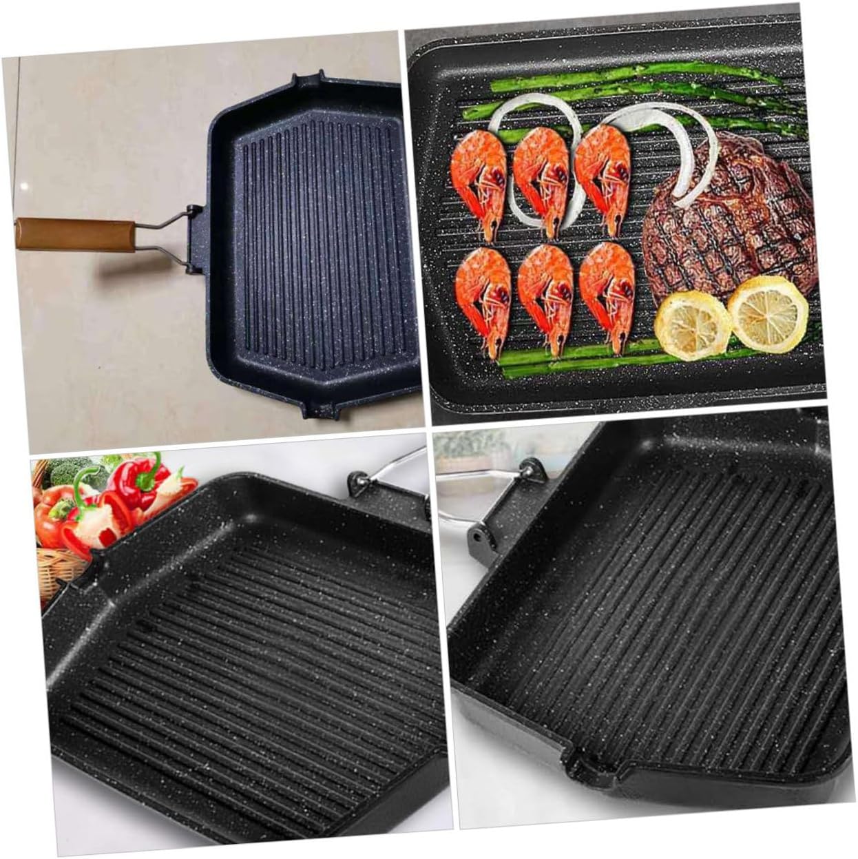 Non-stick Square Barbecue Grill Pan Household Smokeless Baking Tray Maifan Stone Coating for Induction Cooktop Steak and Fish Grilling Cookware