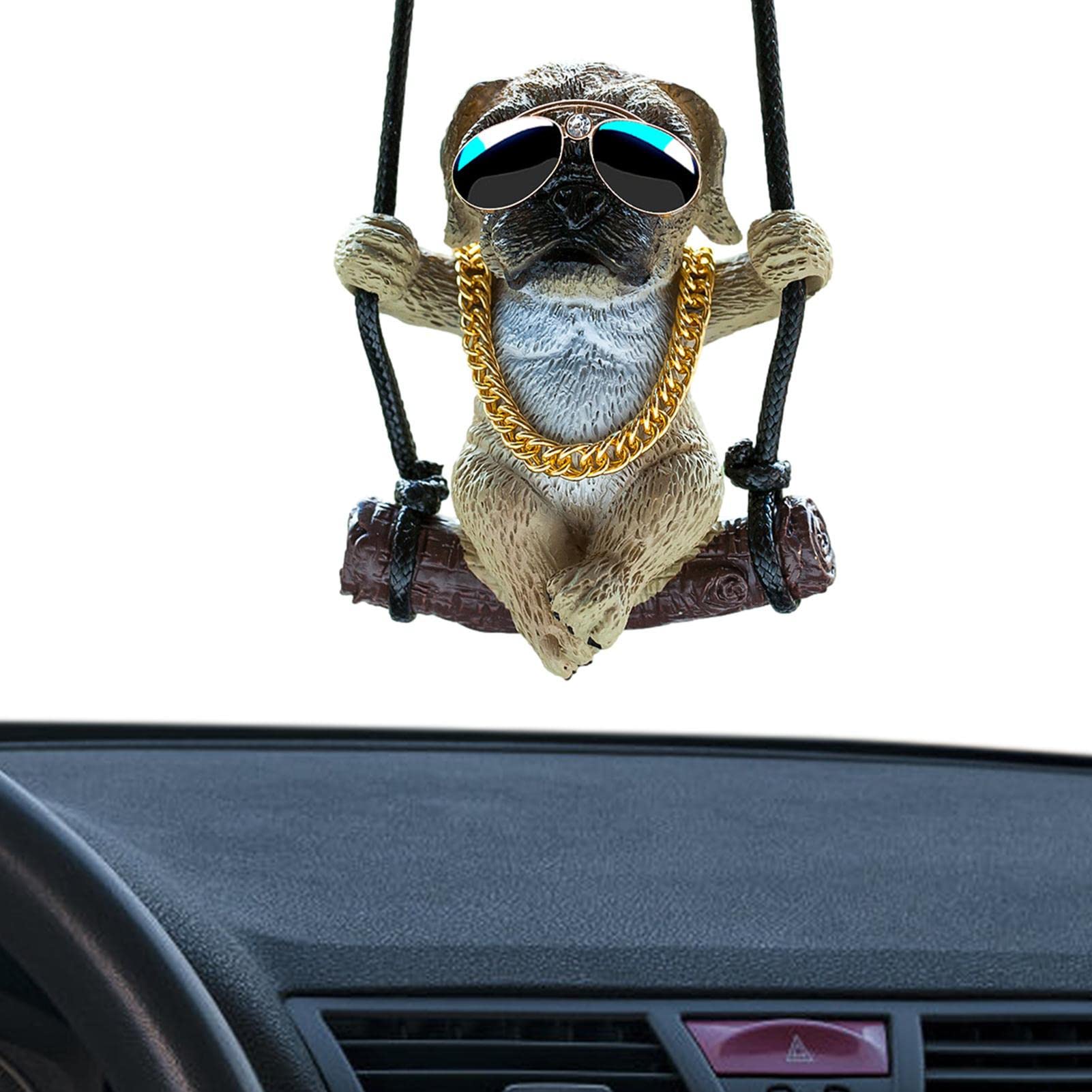 Rianpesn Car Hangings Ornament Swinging Pug - Pet Dog Car Rearview Pendant,Cute Bulldog Pendant Charm Decoration for Car, RV, Home and More