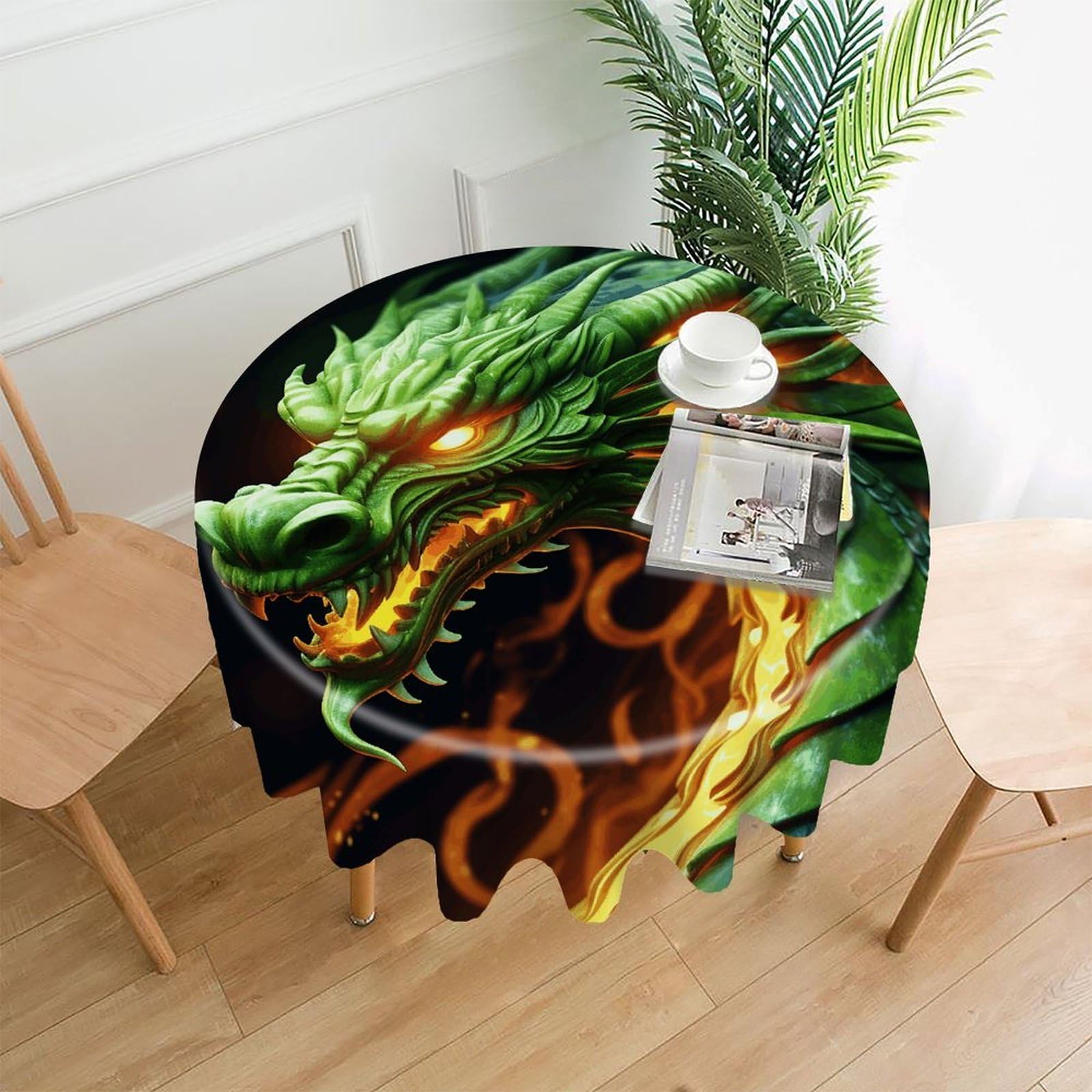 FodPand Chinese Dragon Round Tablecloth - 60 Inch Premium Polyester Table Cloth, Fashion Wrinkle Resistant Decorative Table Cover for Dining Kitchen Party Buffet Tables