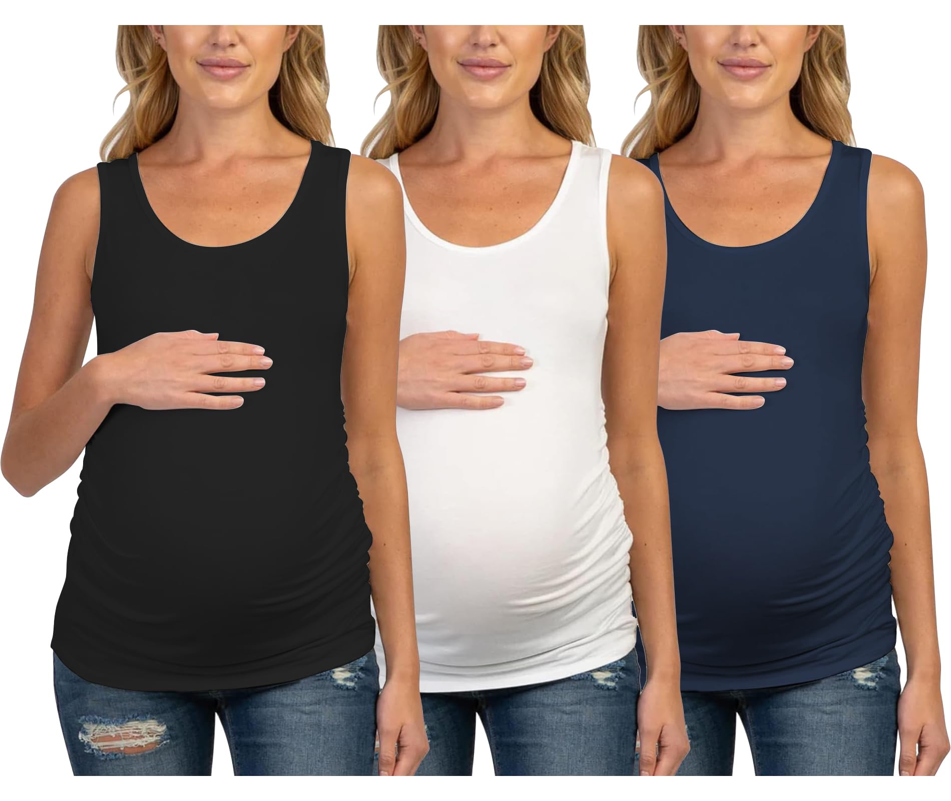 Cotton Sleeveless Basic Maternity Tank Top for Pregnant Women Pack of 3-image-22