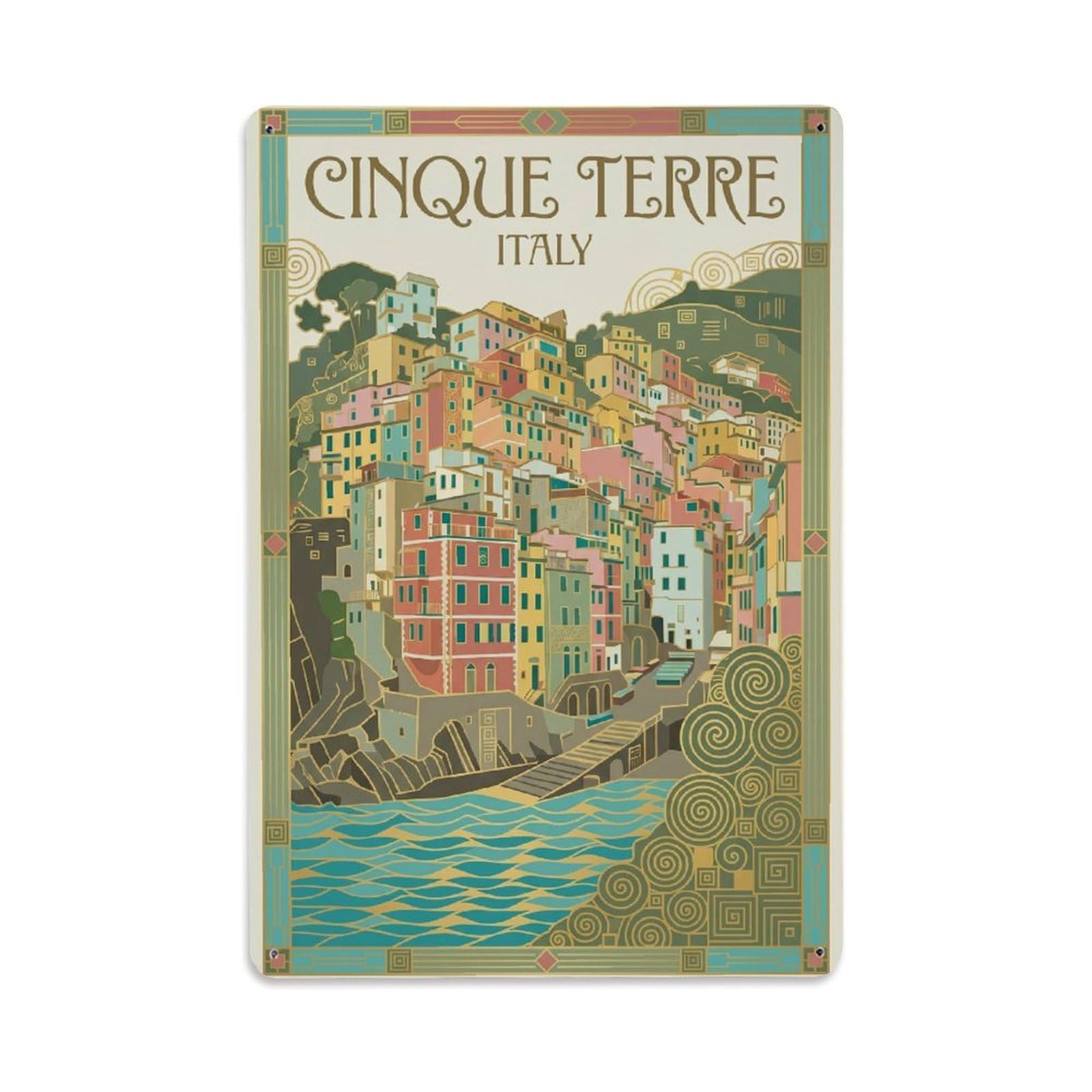 Huiyhb 8X12inch(20X30cm) Vintage Travel Cinque Terre Italy Slope Metal Tin Sign