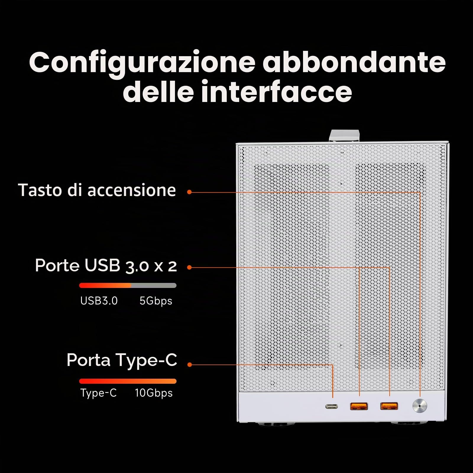 CPS K101 MESH GY, ITX PC Case Supporta Scheda Madre ITX, PSU SFX, Altezza Massima Dissipatore CPU 68mm, Compatibile con Scheda Grafica a 3 Slot Lunghezza Massima 340mm, include Cavo PCI-E 4.0, Bianco