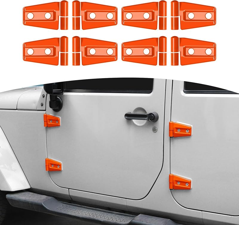 Protetores de dobradiça de porta para Jeep Wrangler JK JKU 2007–2017 em ABS laranja, RT-TCZ, 8 peças