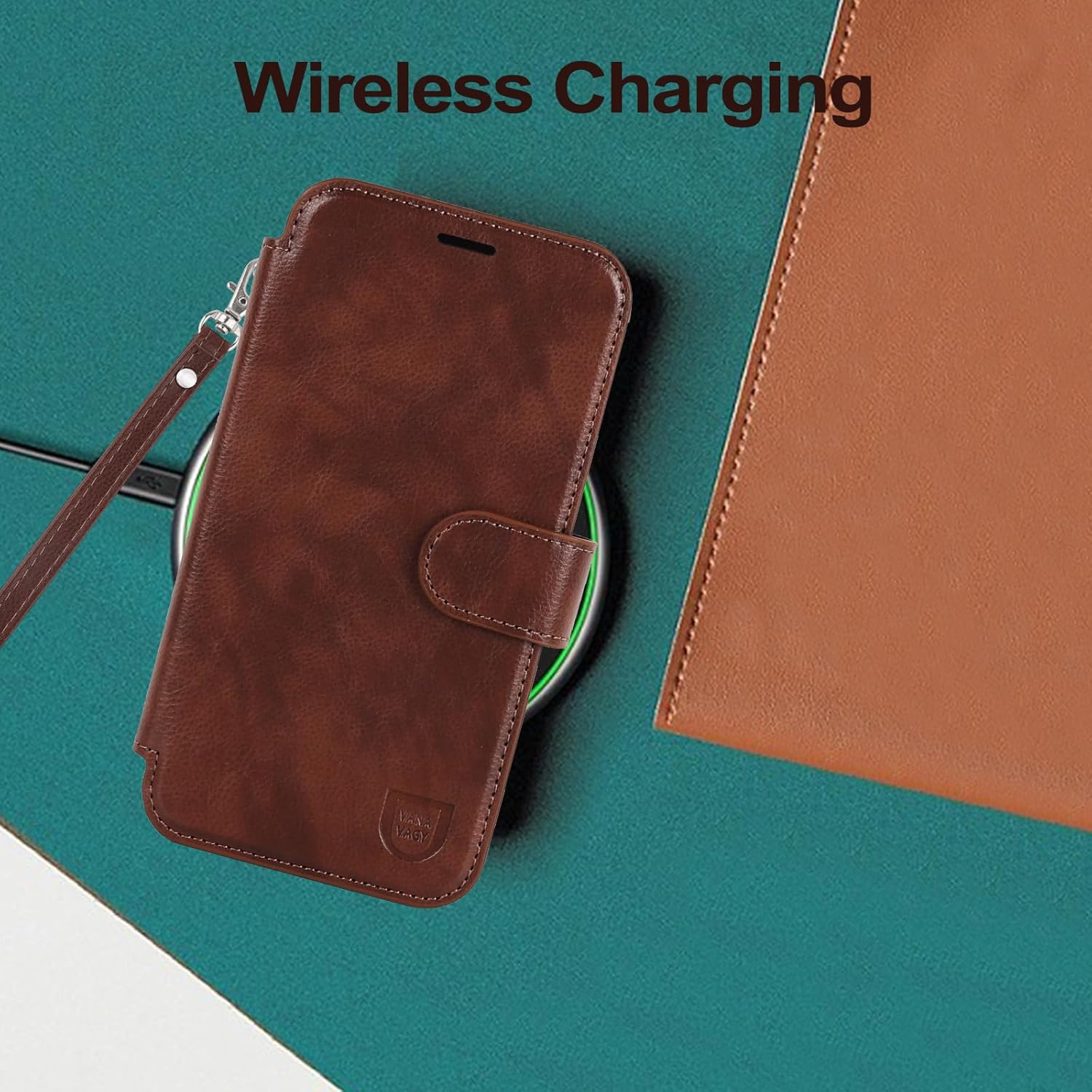 VANAVAGY Compatible for iPhone 12/12 Pro Wallet Case for Magsafe Wireless Charging, PU Leather Folio Flip Phone Cover with Wrist Strap RFID Blocking Card Holder Screen Protector,Brown - Image 7