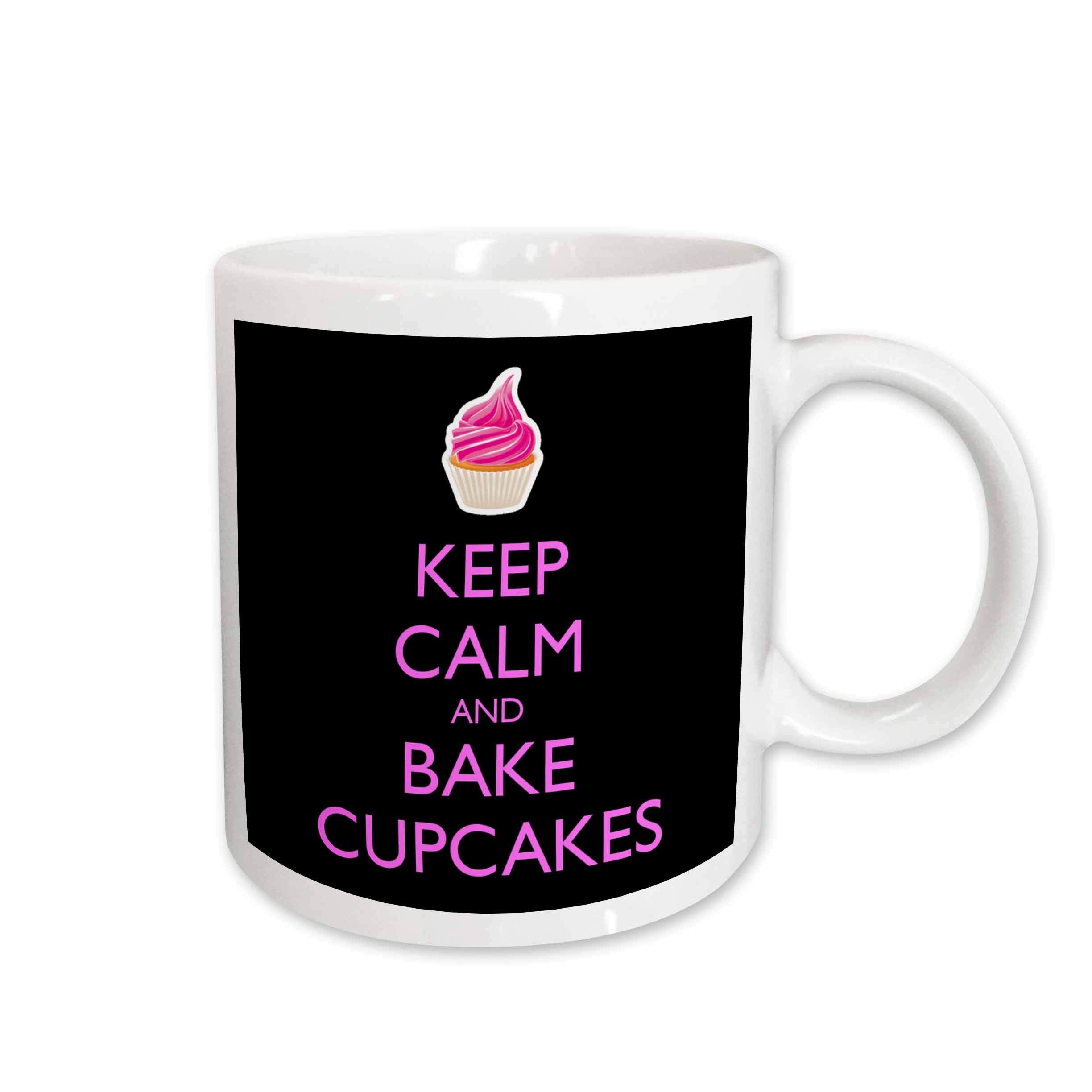 3dRose Mug_159620_1 Keep Calm And Bake Cupcakes Baking Baker Dessert Pastry Chef Ceramic Mug, 11-Ounce