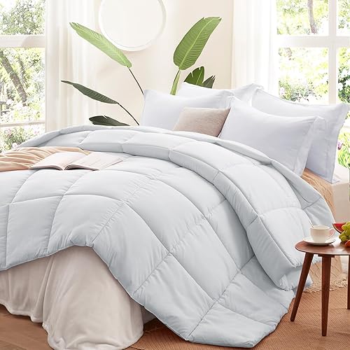 SunStyle Home Edredón King  Edredón de cama alternativo de plumón gris claro, tamaño King, relleno de edredón para todas las estaciones, edredón de