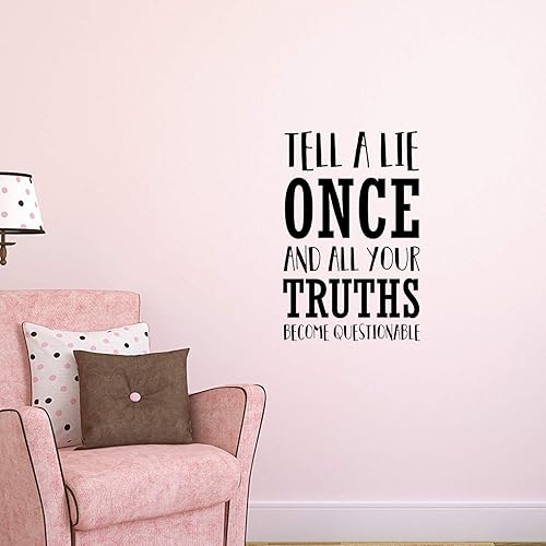 Miniatura 4 de Calcomanía de vinilo para pared, con texto en inglés «Tell A Lie Once and All Your Truths Become Questionable» (23 x 15 pulgadas), decoración