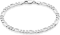 Miabella 925 Sterling Silver 5mm Diamond-Cut Figaro Chain Bracelet for Men Women - Authentic Italian Made Unisex Jewelry