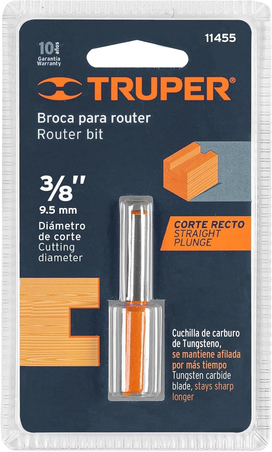 3/8" Double Flute Straight Router Bit/Broca recta de flauta doble de 3/8"