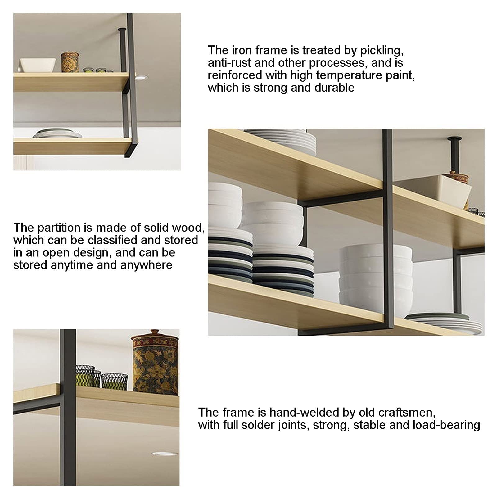 Estantería de Pared de Techo de Madera Maciza y Hierro Estilo Europeo 120x30x80