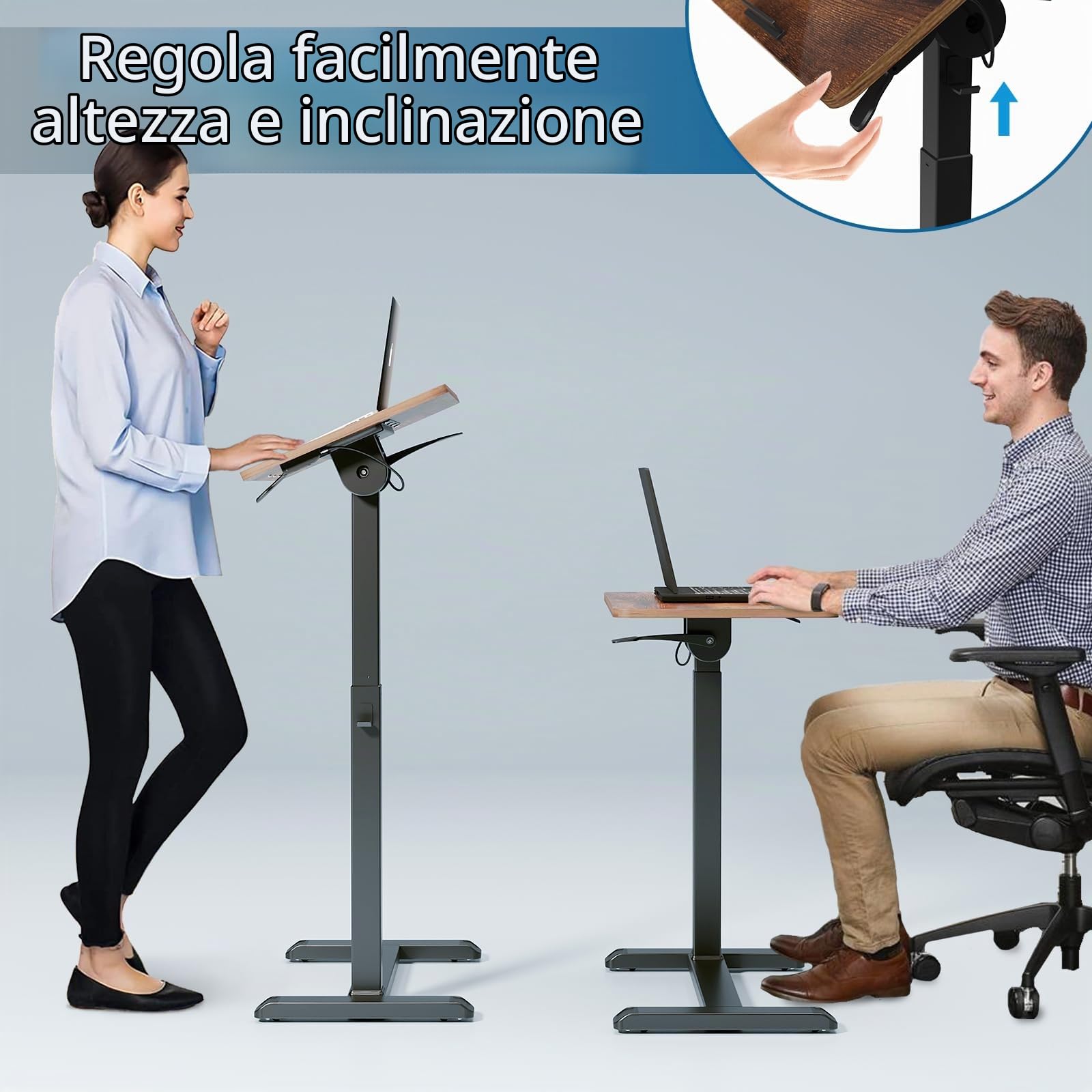 ETHU Tavolo da appoggio regolabile in altezza, 71-107 cm, per computer portatile con piano reversibile, tavolino mobile con ruote nascoste, 77 x 40 cm, per ufficio, soggiorno (marrone)
