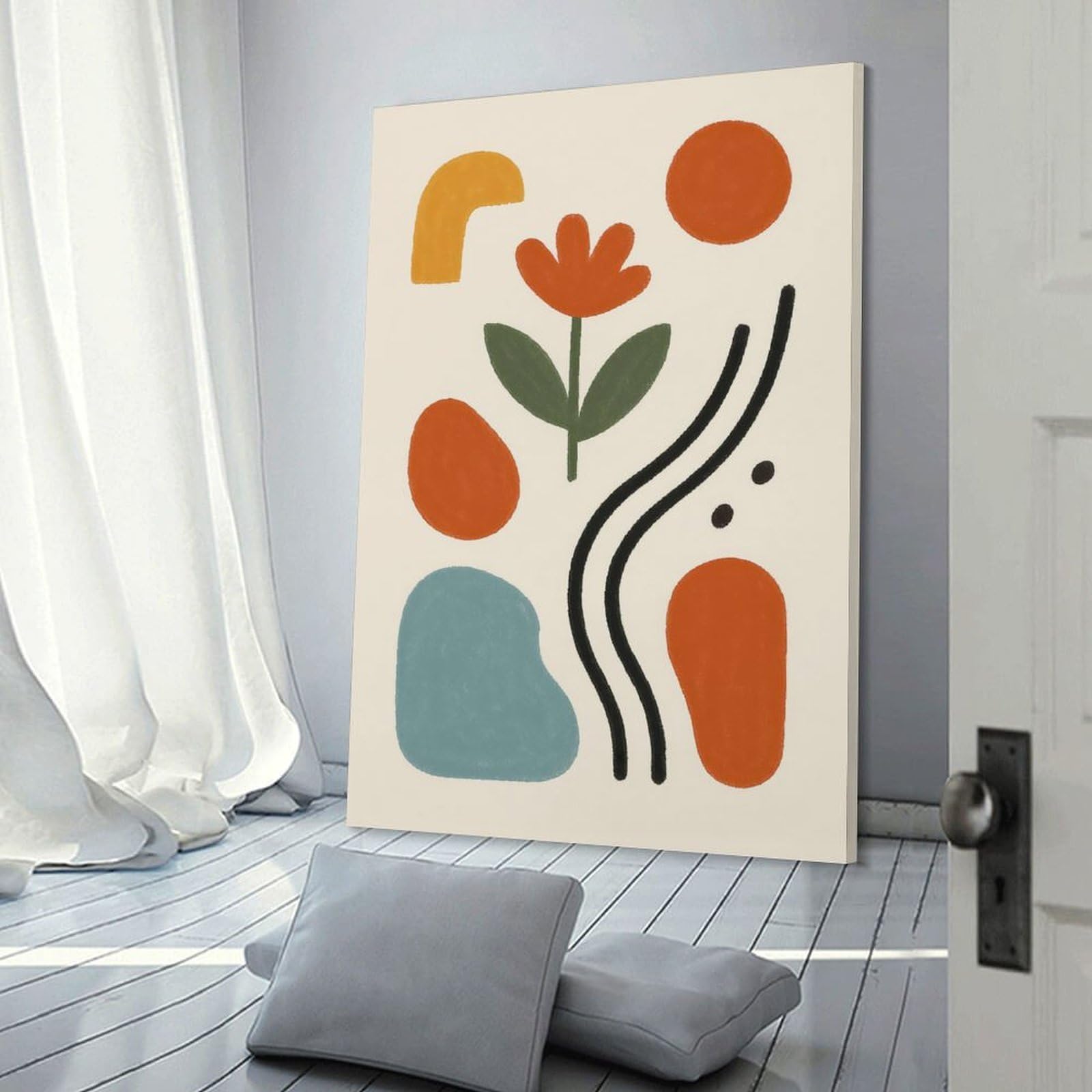Junmoney Abstract Floral Composition with Geometric Shapes Room Decor Wall Art, 16x24inch(40x60cm), for Home, Office, Studio Or Guest Room, Canvas Wall Art That Fits Changing Layouts