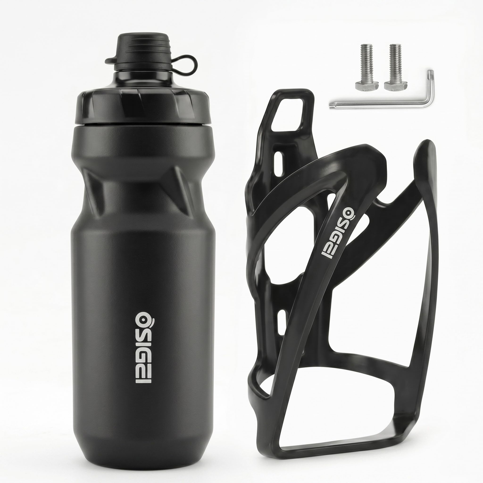 OSIGEI Fahrrad Flaschenhalter Set mit 610ml Trinkflasche – Ultra-leicht, Carbon-Optik Sportflasche, Geeignet für MTB & Rennrad – Inklusive 2 Montageschrauben & Inbusschlüssel