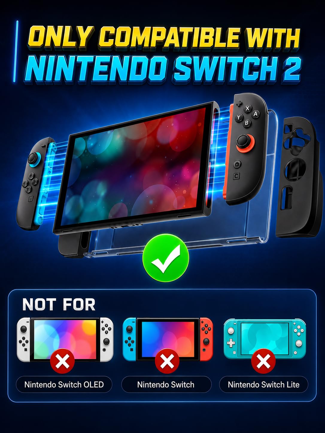 ivoler Carcasa Protectora para Nintendo Switch 2﻿, Funda Agarre Acoplable con Magnético, Grip Case y 2 Protectores de Pantalla - Translúcida