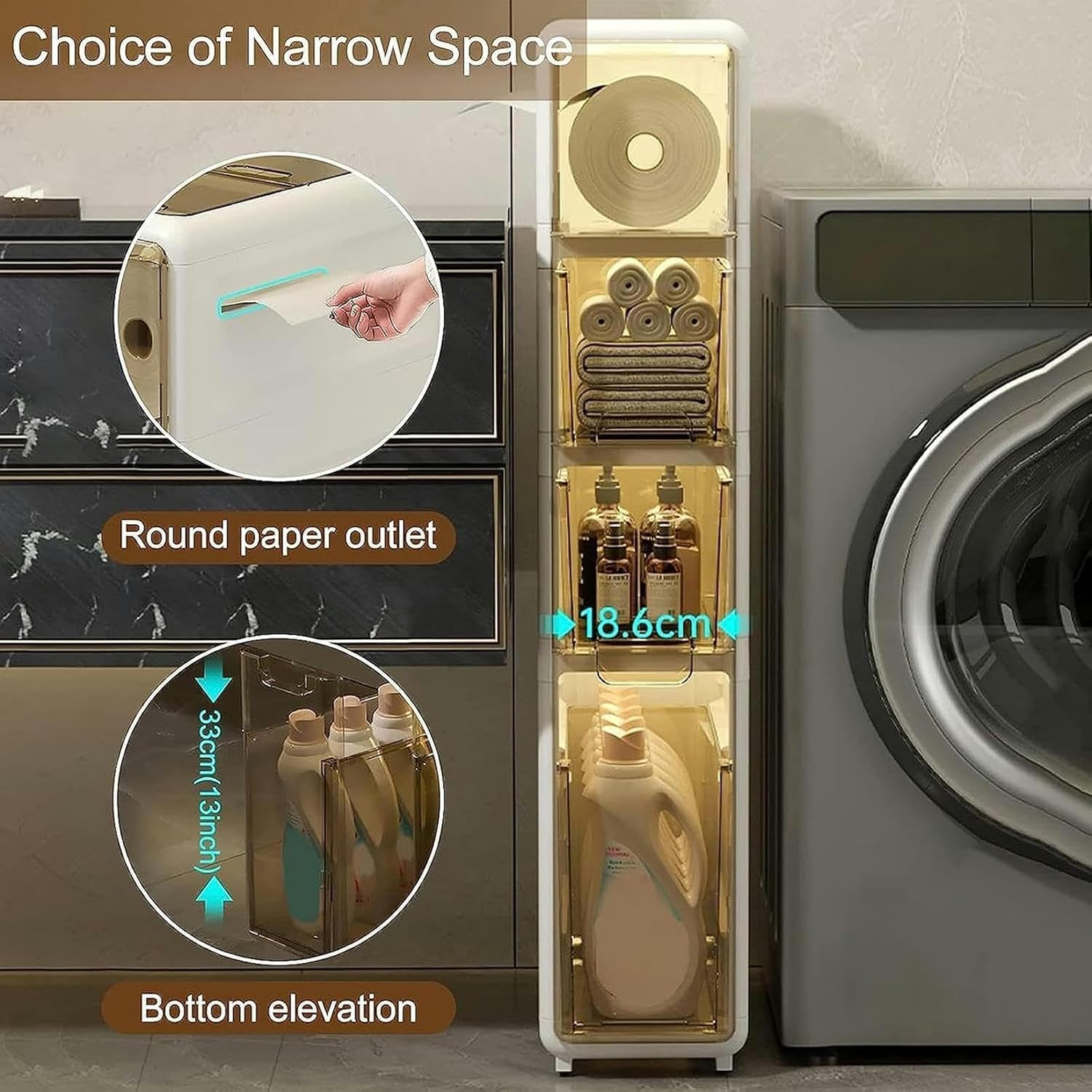 Stackable Storage Drawers On Wheels Tall Narrow Bathroom Corner Cabinet With Clear Large Capacity Cosmetic Organizer(3 Tier)