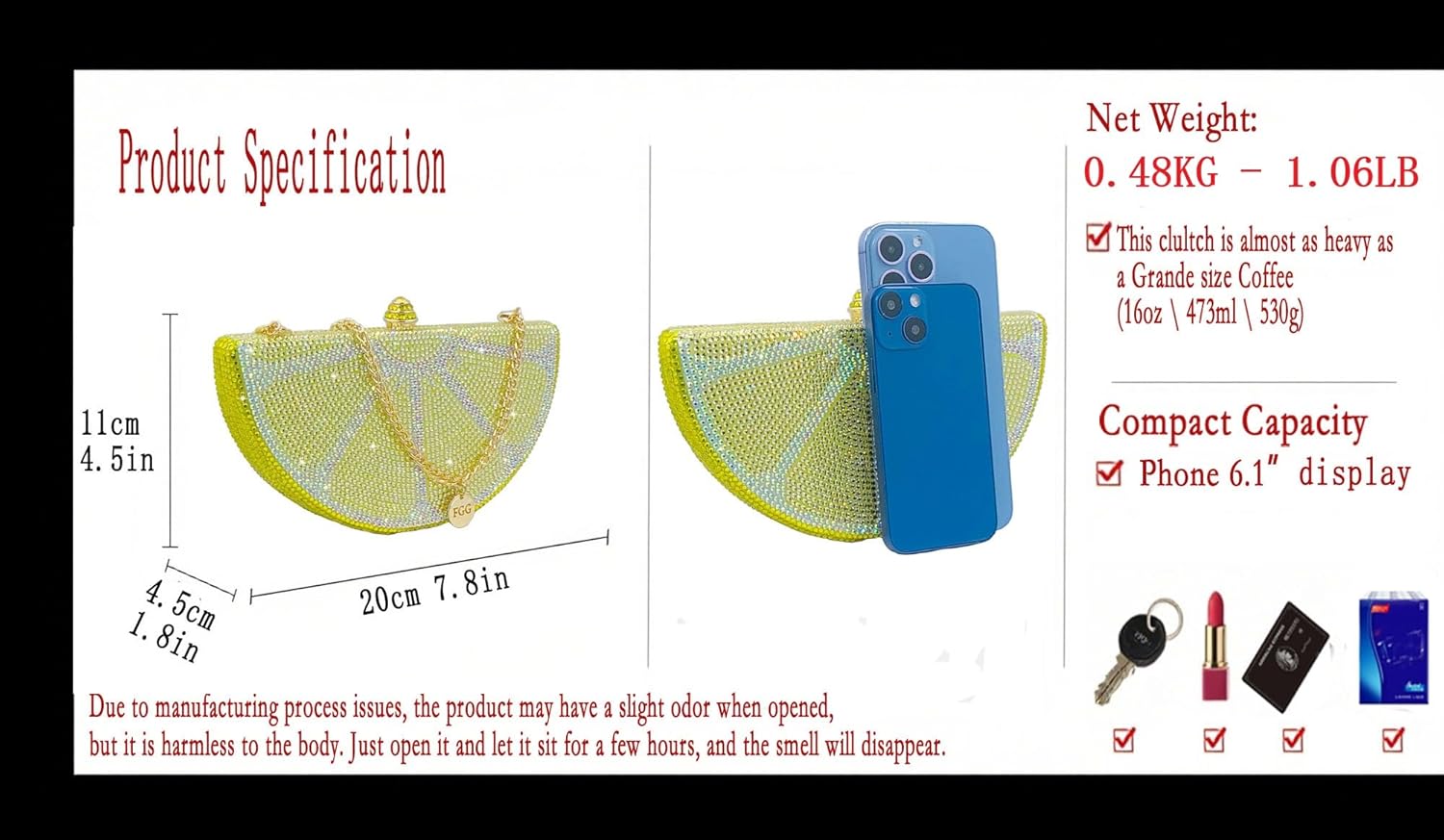 Boutique De FGG Mini Fruits Rhinestone Clutch Purses for Women Dressy,Sparkly Crystal Clutch Evening Bags,Wedding Handbags - Image 4