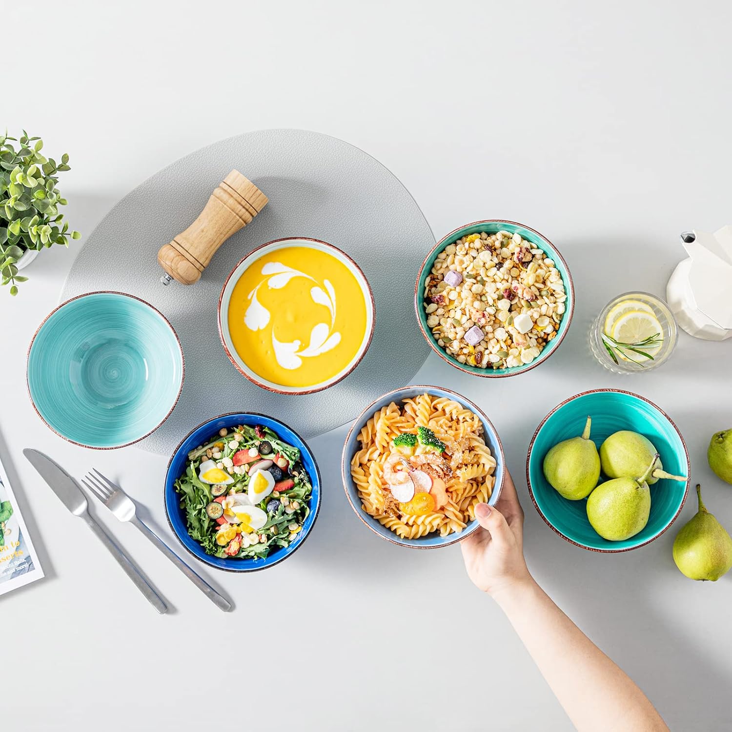 vancasso Bonita 27 Oz Cereal Bowls Set of 6, Blue Ceramic Bowls for Kitchen, 6 Inch Soup Bowls, Dishwasher & Microwave Safe - Image 7