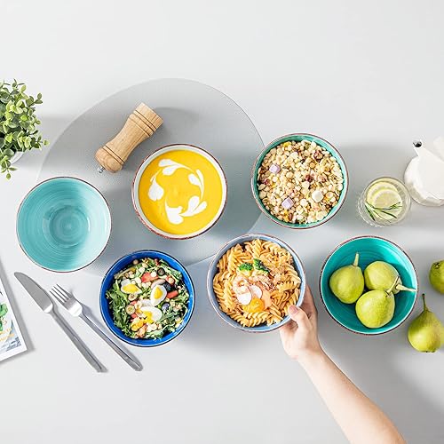 Miniatura 7 de vancasso Bonita - Juego de 6 cuencos de cerámica azul de 27 onzas para sopa, ensalada, servir, pasta, ramen, fideos, lavavajillas y microondas