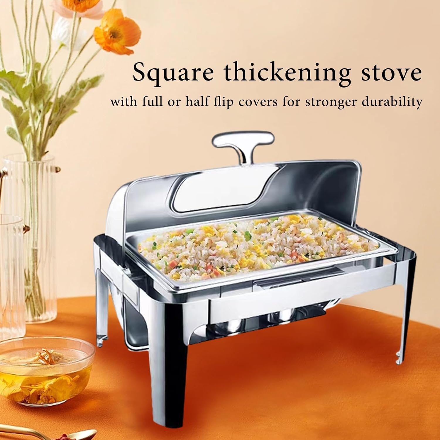 Chafing Dish Buffet-Set, 9 l, isoliert, rechteckig, mit sichtbarem Roll-Top, Lebensmitteltablett, Wasserbehälter, Brennstoffständer für Hochzeiten, Partys, Bankette, Essen, 1 Stück (Größe: 2)